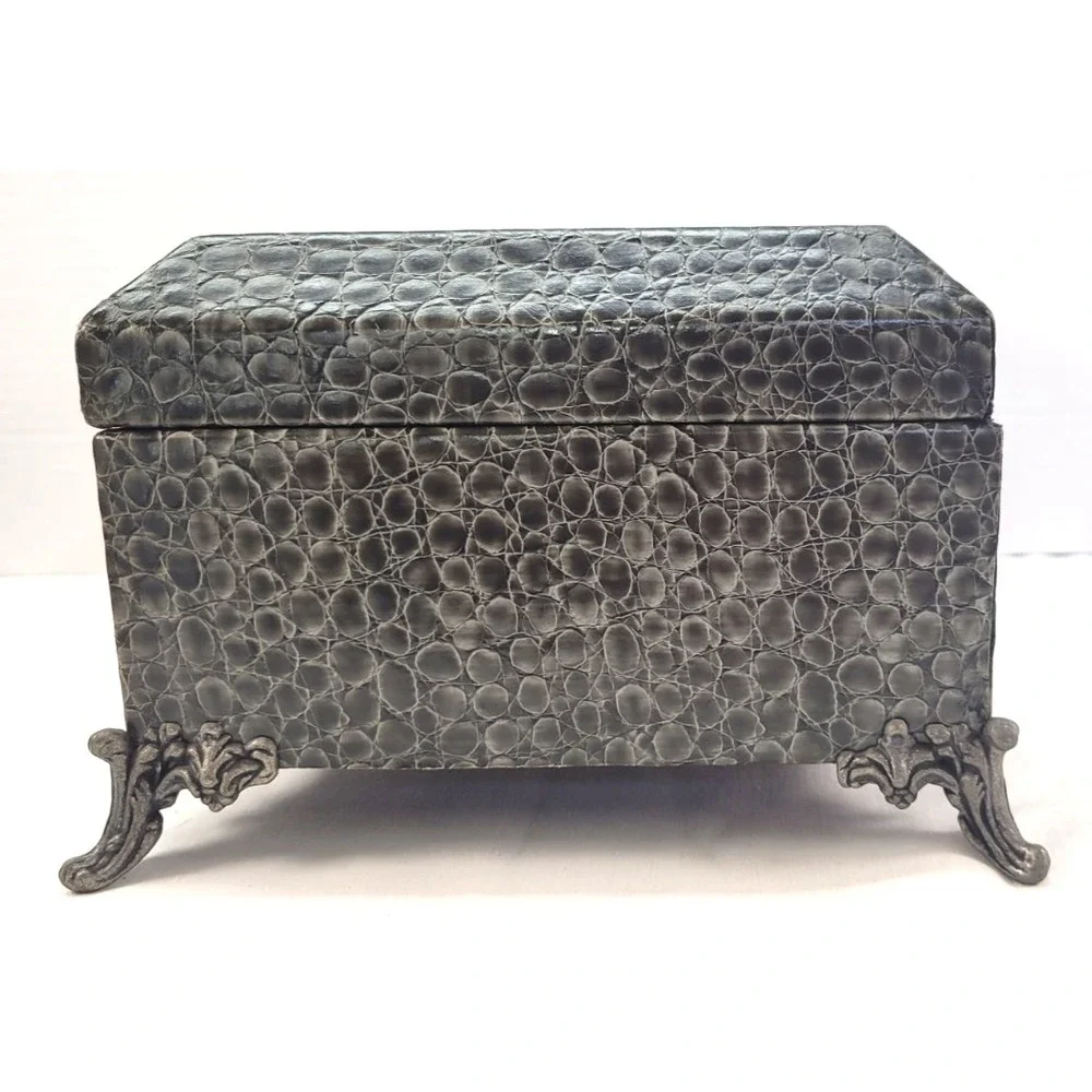 Jewery Chest Vintage Faux Croc Reptile Embossed Red Flocked inside.